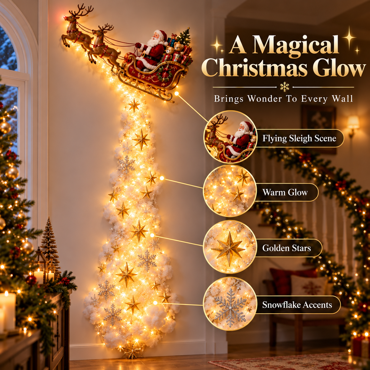 Christmas Magic Trail Wall Light with warm glow
