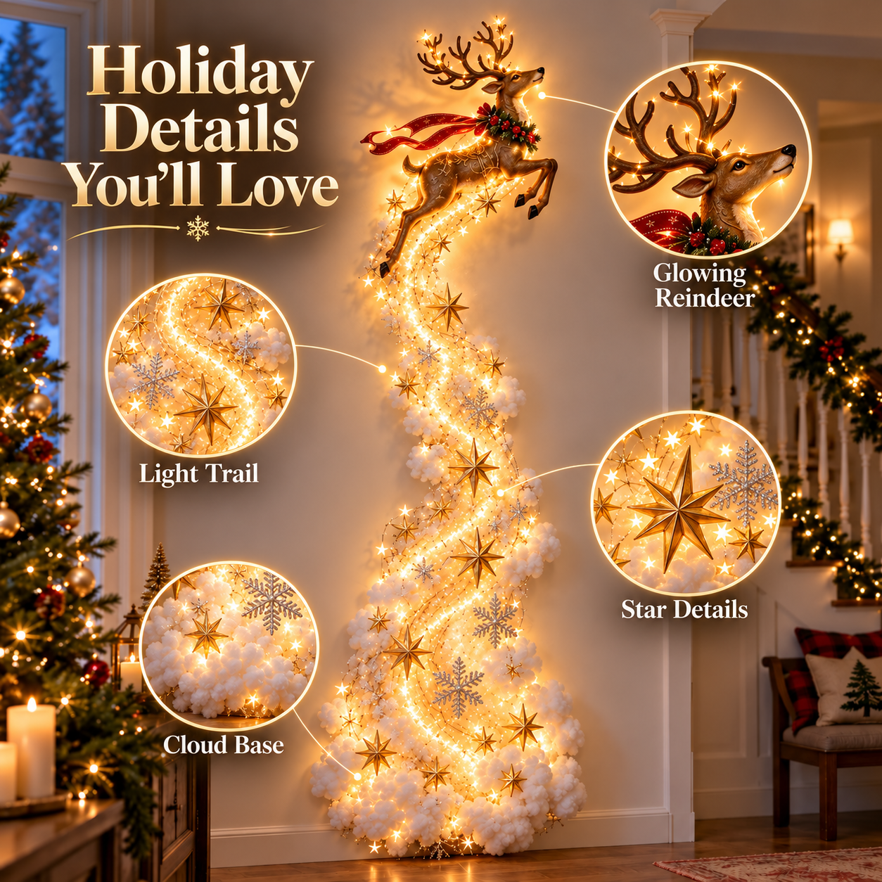 Christmas wall light by day and night